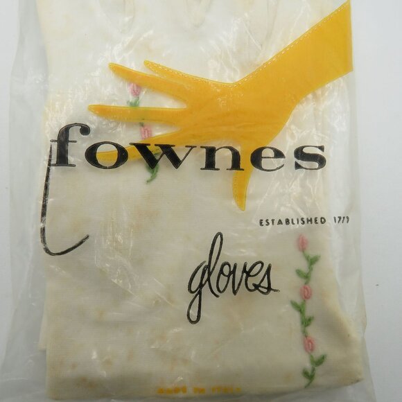 Vintage Fownes Gloves Sz 7 1/2 Embroidered Rose Made In Italy Original Packaging - Picture 2 of 6